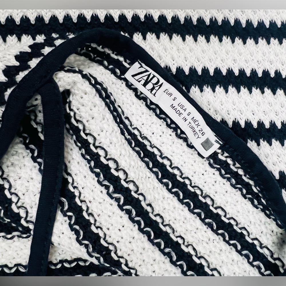 Zara Navy & White Striped Crochet Midi Dress | Size S